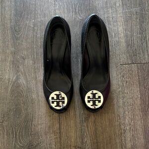 Tory Burch Black Flats with Silver Logo